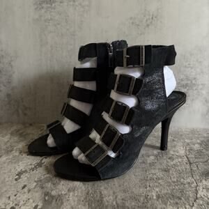 Harley-Davidson Lottie 5 Buckle Strap Shimmer Leather Heels Open Toe Shoes Sz 9